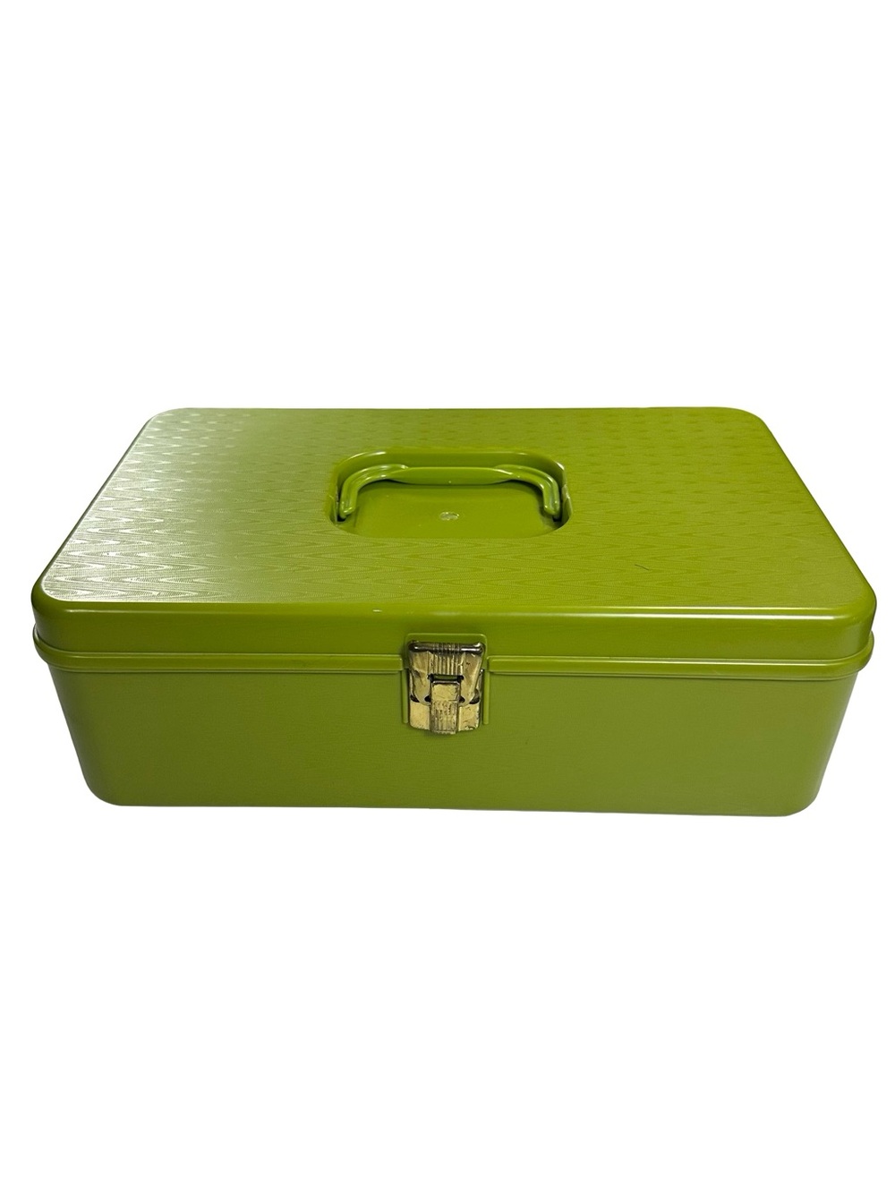 Vintage 70s Wilhold Avocado Green Empty Sewing Box Organizer Woodgrain 12.5x8.5